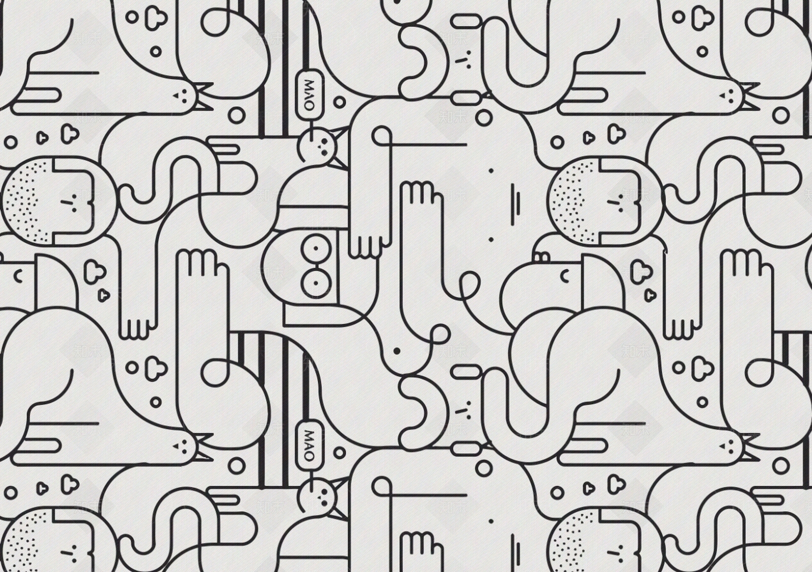 现代抽象手绘线条壁画贴图下载【ID:1153863116】