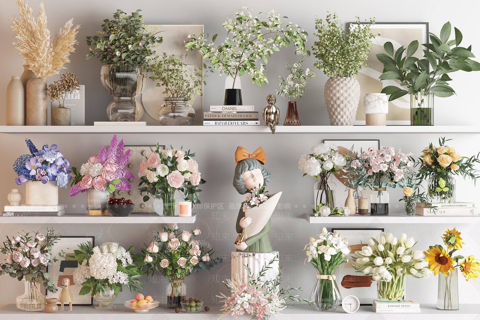 花瓶花卉摆件组合3D模型下载【ID:1153905062】