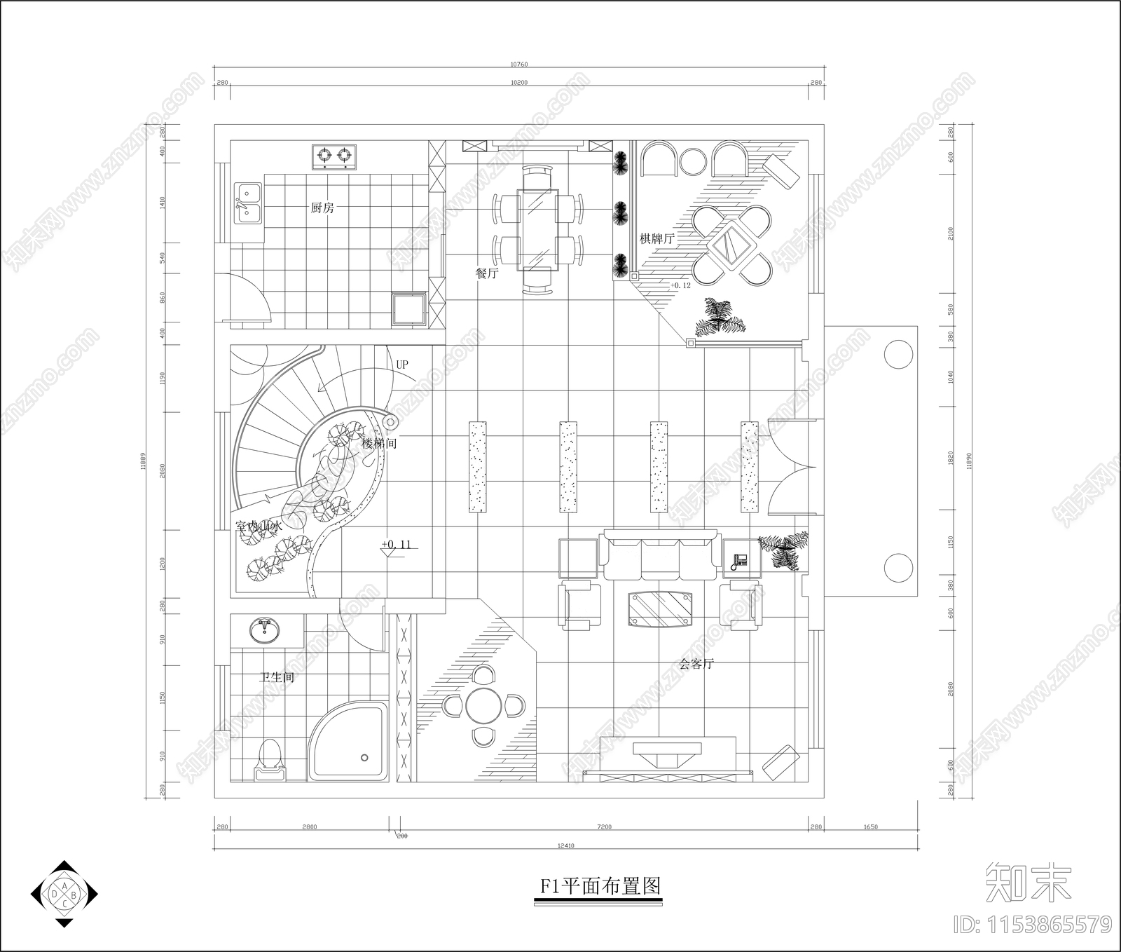 别墅室内cad施工图下载【ID:1153865579】