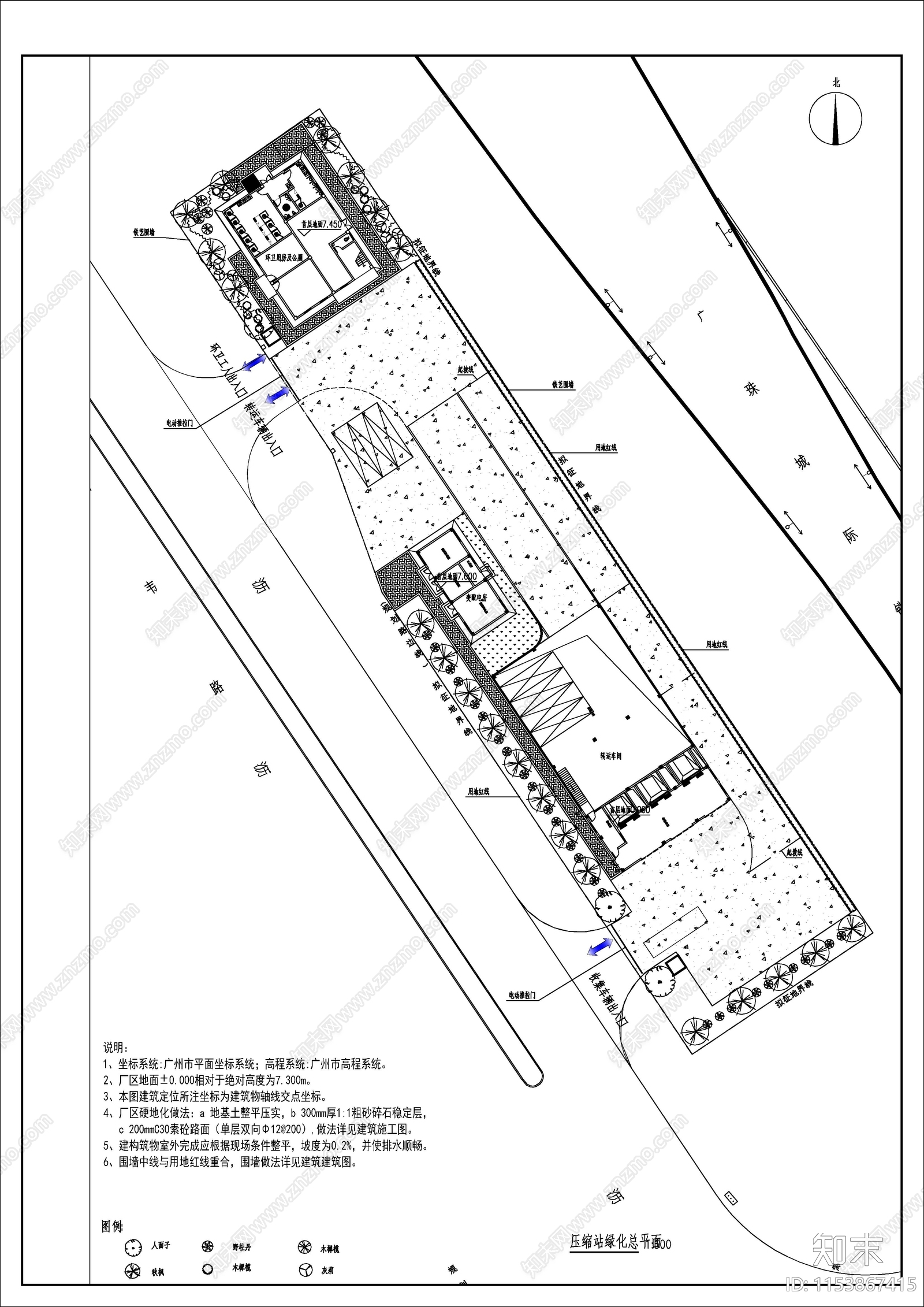 拉圾转运站景观绿化总平图cad施工图下载【ID:1153867415】