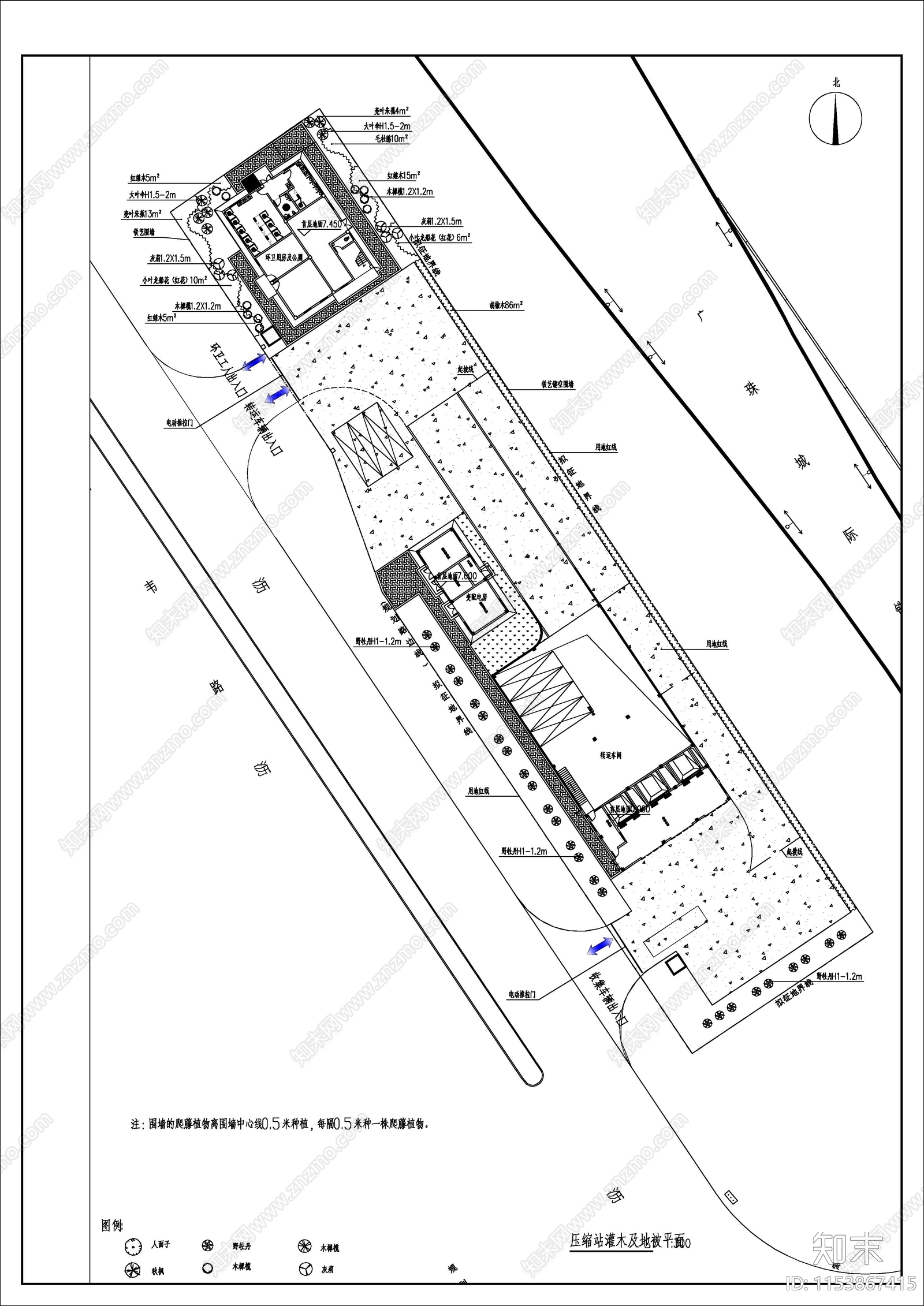 拉圾转运站景观绿化总平图cad施工图下载【ID:1153867415】