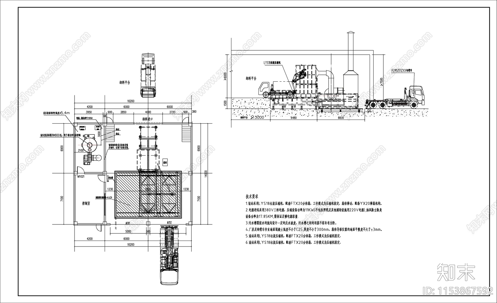 村屯垃圾转运站建筑cad施工图下载【ID:1153867592】