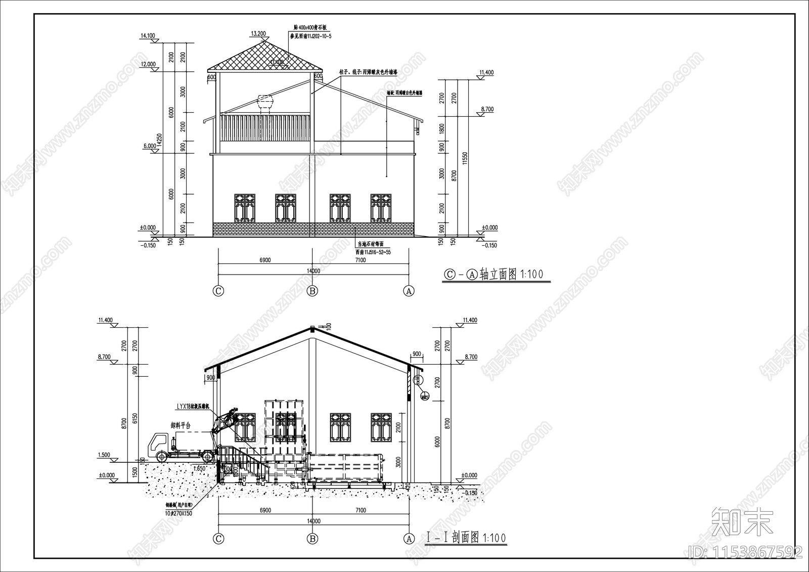 村屯垃圾转运站建筑cad施工图下载【ID:1153867592】