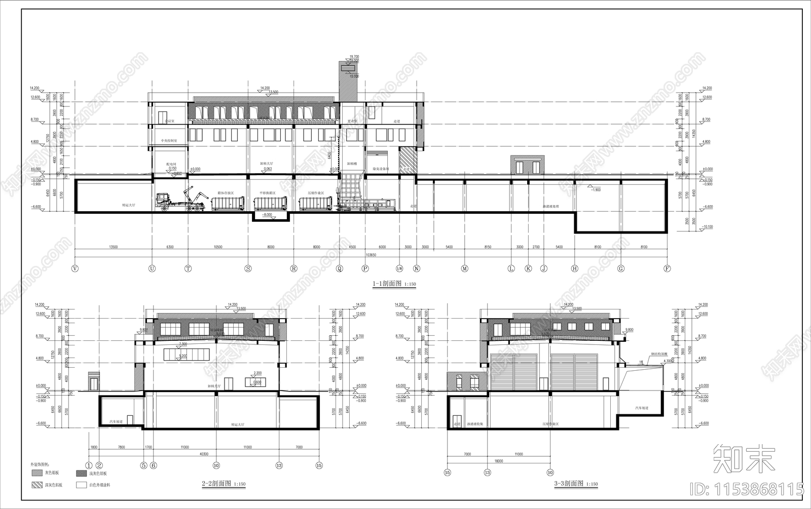 拉圾集运中心站房建筑cad施工图下载【ID:1153868115】