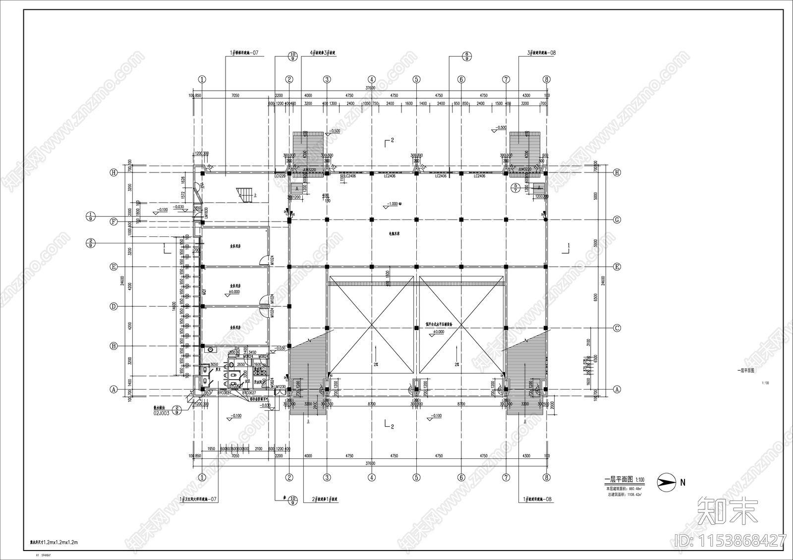 科技城垃圾中转站设备房建筑cad施工图下载【ID:1153868427】