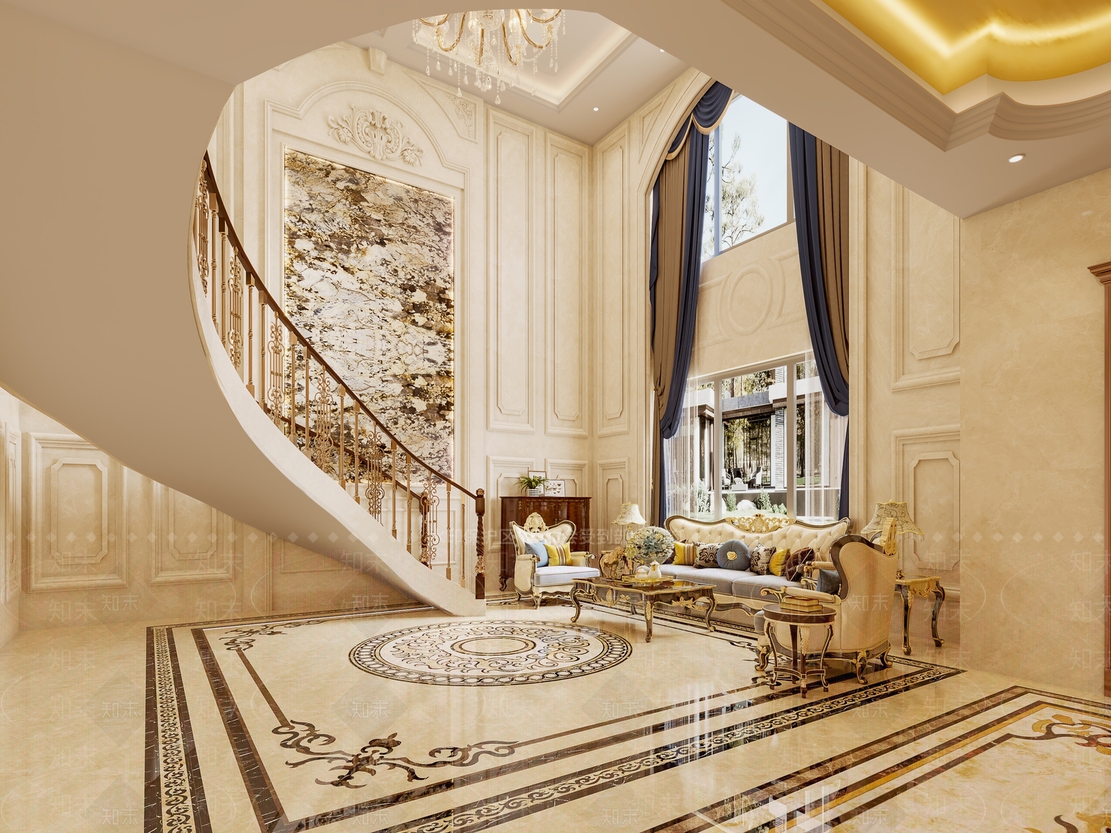 欧式古典别墅客厅3D模型下载【ID:1153871666】