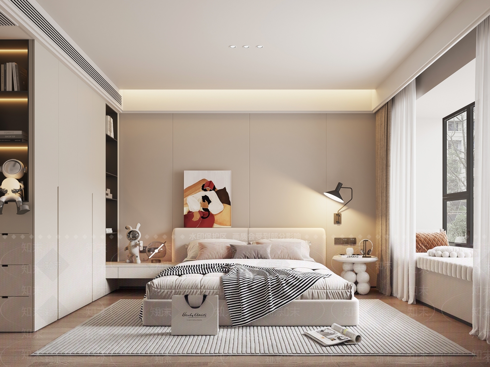 带软垫飘窗家居卧室3D模型下载【ID:1227564035】
