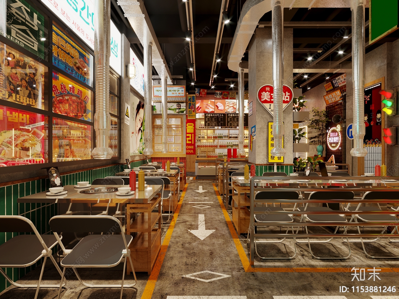 现代韩式烤肉店3D模型下载【ID:1153881246】