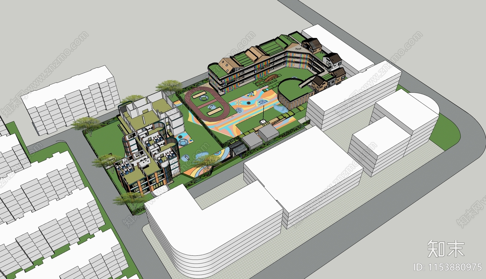 现代幼儿园规划设计SU模型下载【ID:1153880975】