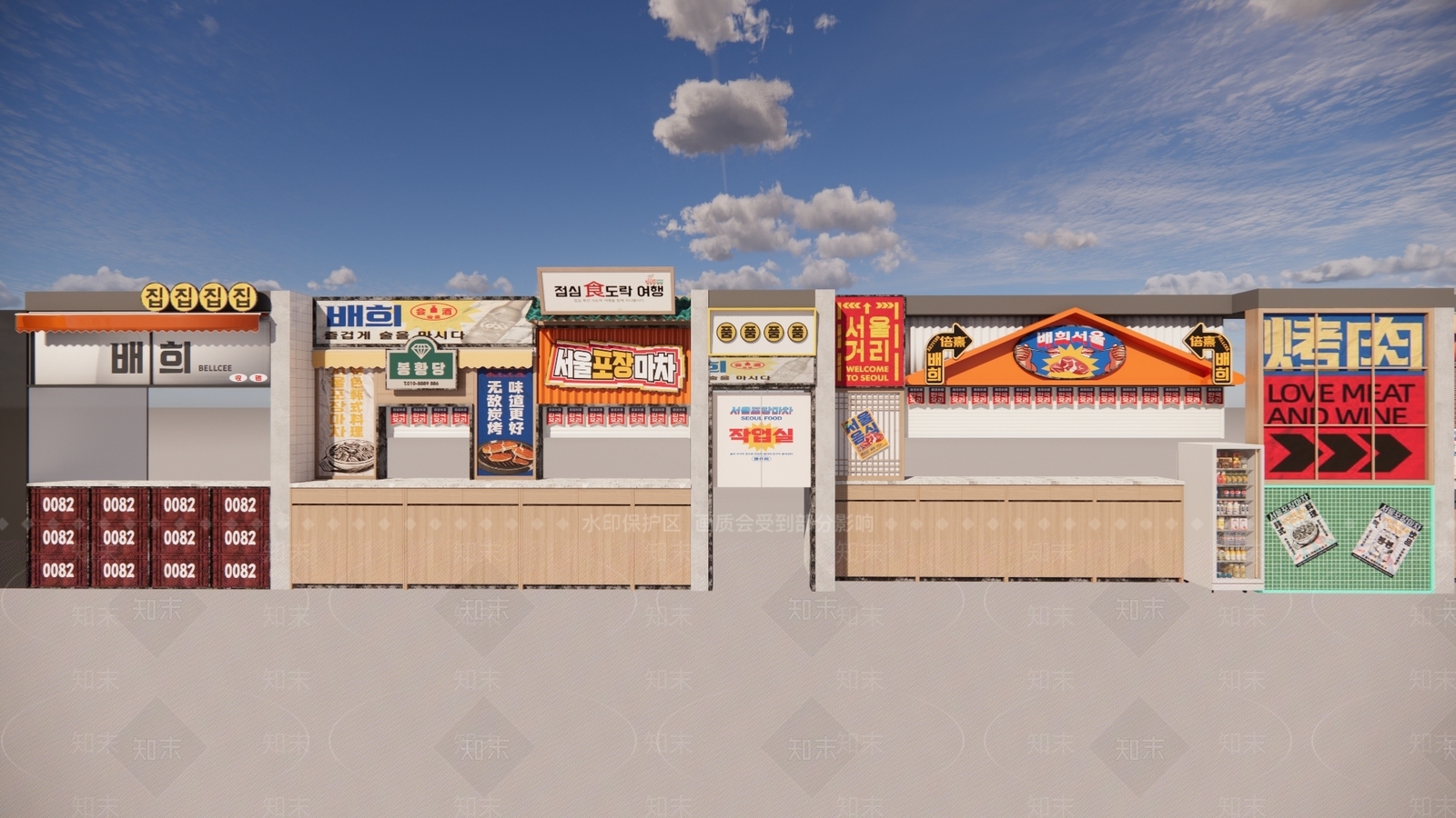 现代大排档明档摊位SU模型下载【ID:1153882102】
