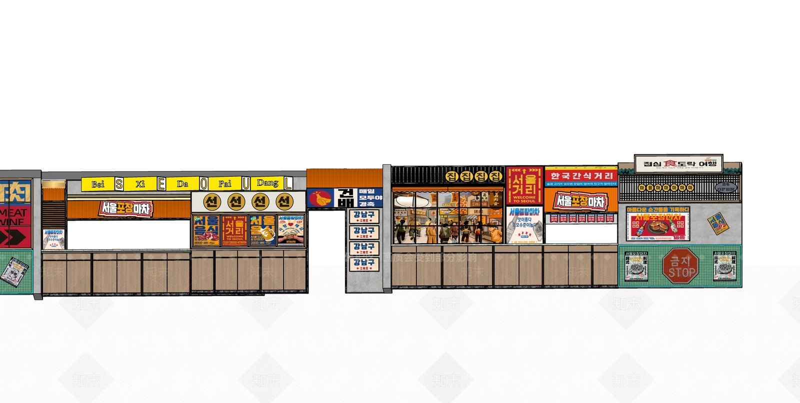 现代大排档明档摊位SU模型下载【ID:1153882102】