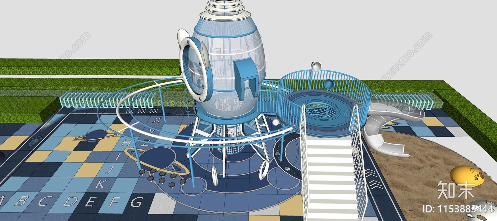现代宇宙飞船儿童游乐区SU模型下载【ID:1153883444】
