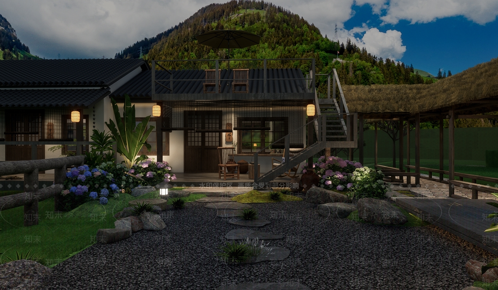 新中式乡村小院SU模型下载【ID:1153883638】