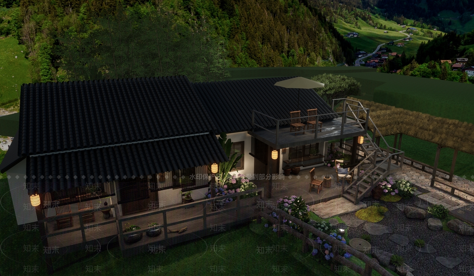 新中式乡村小院SU模型下载【ID:1153883638】