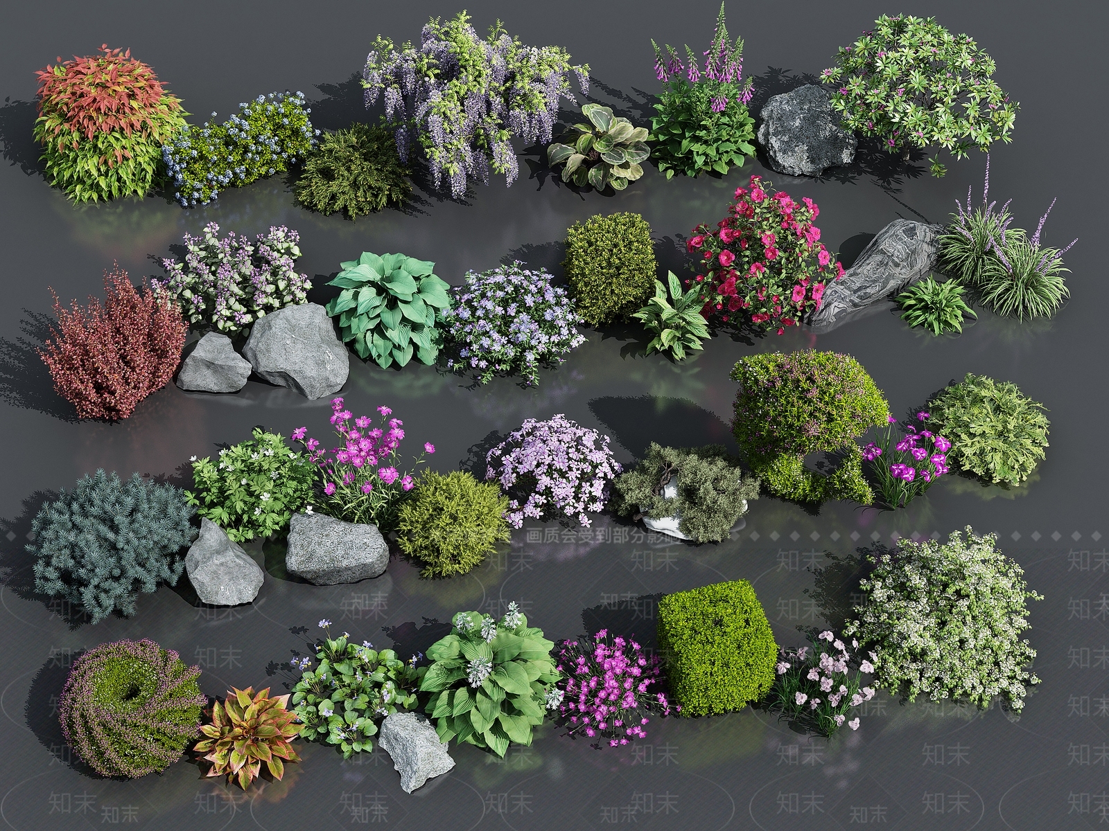 花草组合3D模型渲染效果图