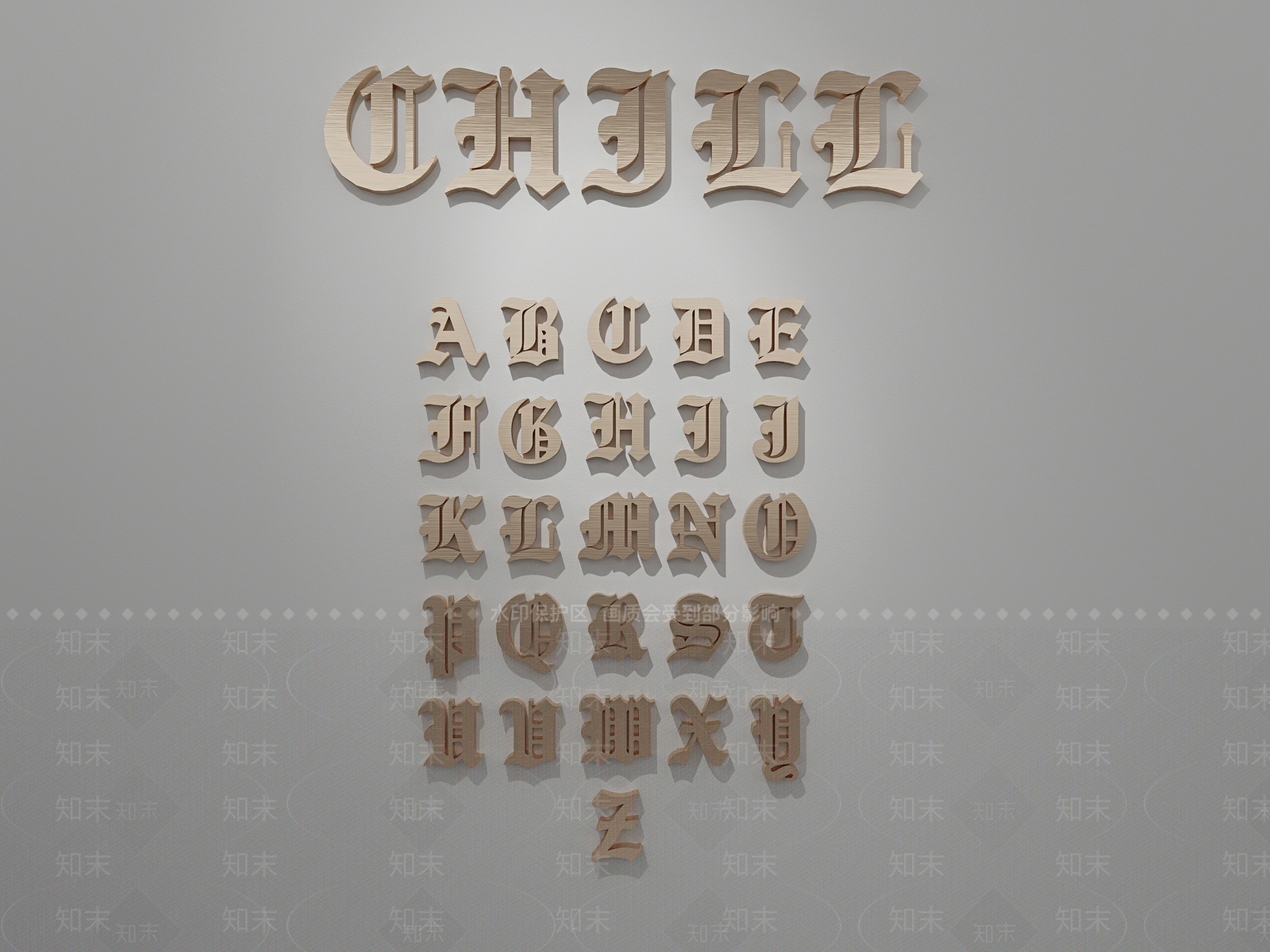 现代不锈钢字墙饰3D模型下载【ID:1153892146】