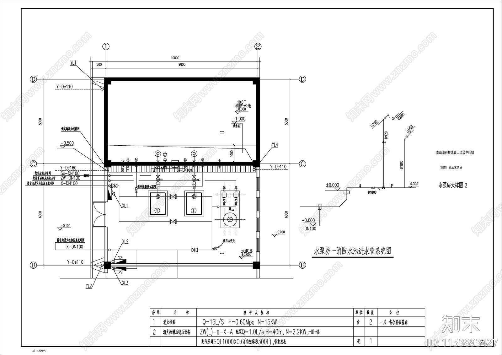 科技城垃圾中转站设备用房给排水cad施工图下载【ID:1153893427】