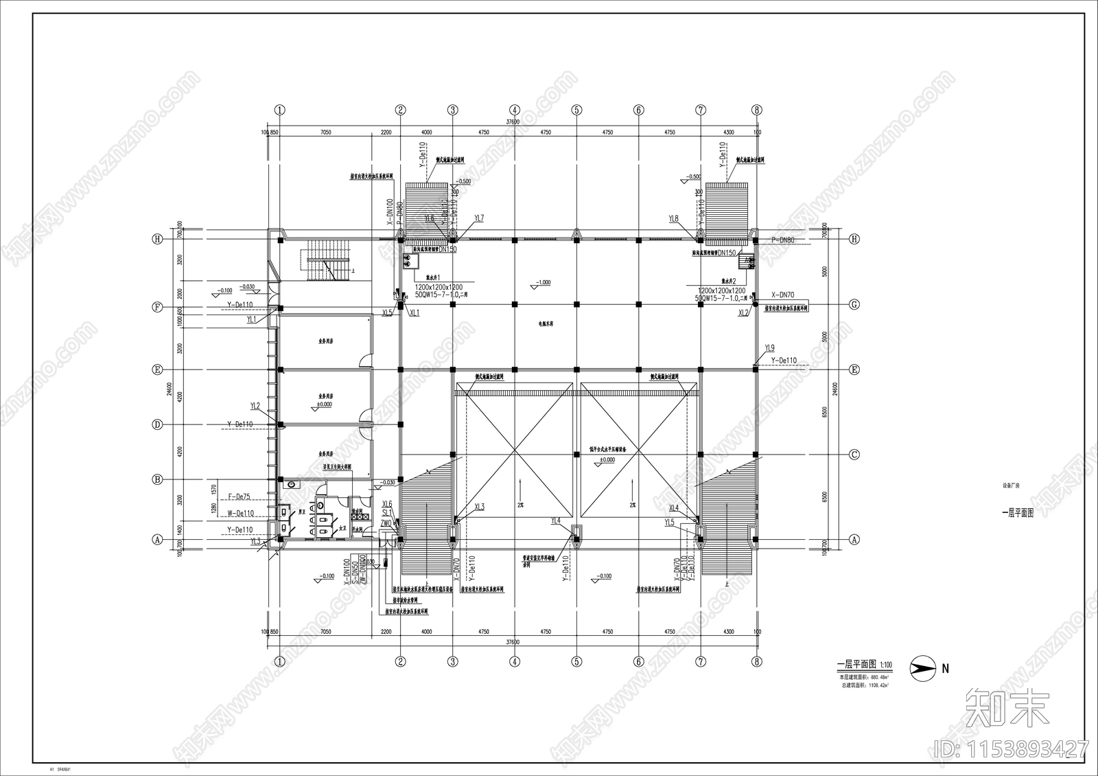 科技城垃圾中转站设备用房给排水cad施工图下载【ID:1153893427】