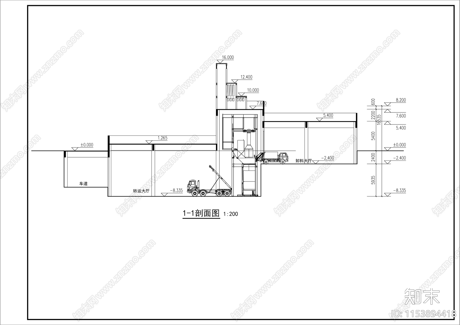 生活垃圾压缩转运站建筑cad施工图下载【ID:1153894418】