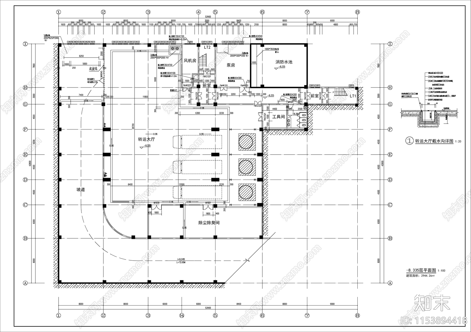 生活垃圾压缩转运站建筑cad施工图下载【ID:1153894418】