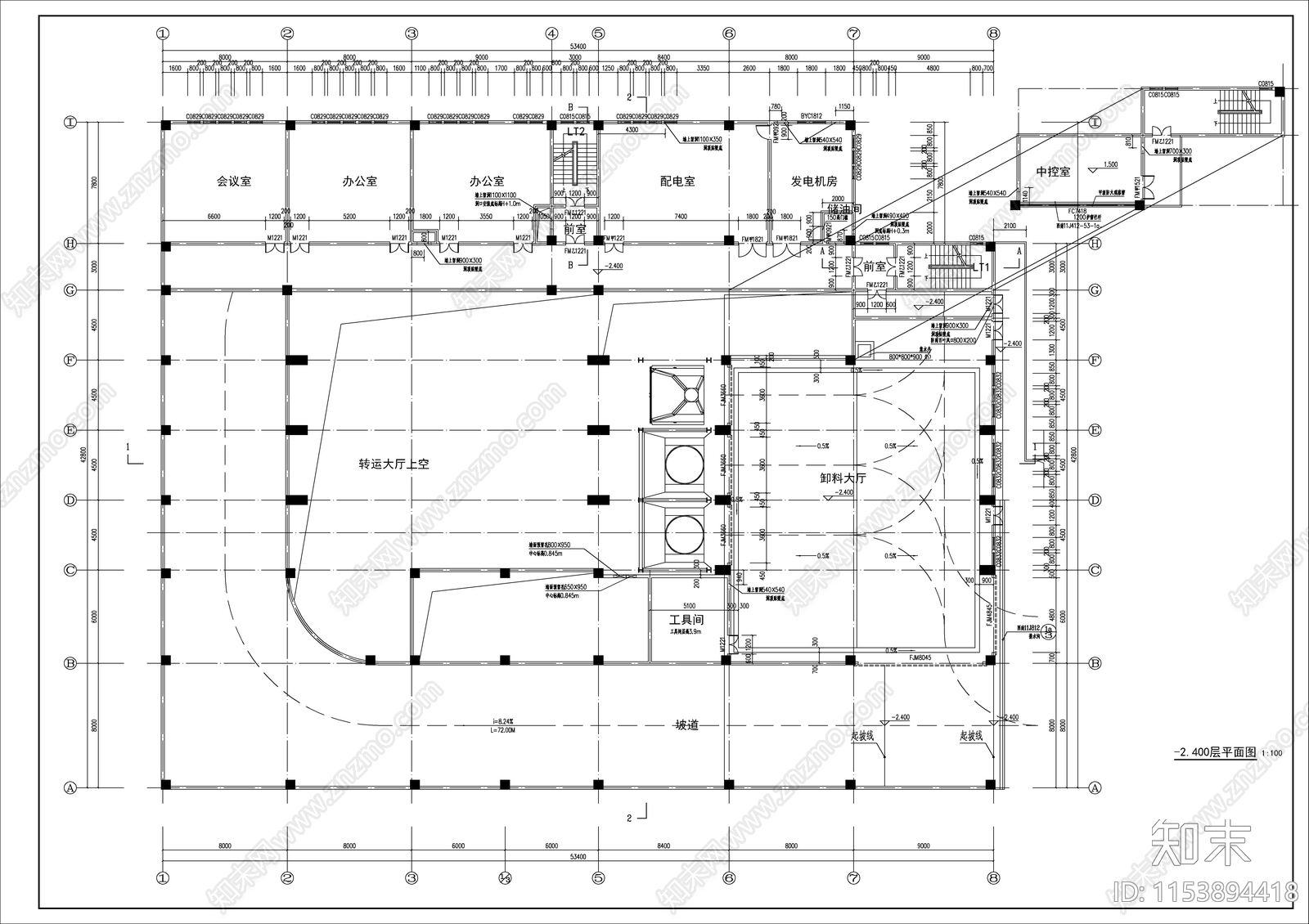 生活垃圾压缩转运站建筑cad施工图下载【ID:1153894418】