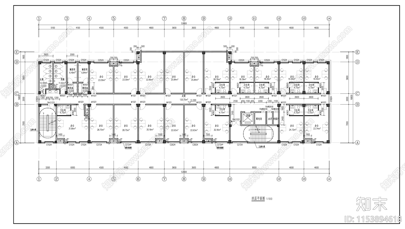 办公楼建筑cad施工图下载【ID:1153894618】