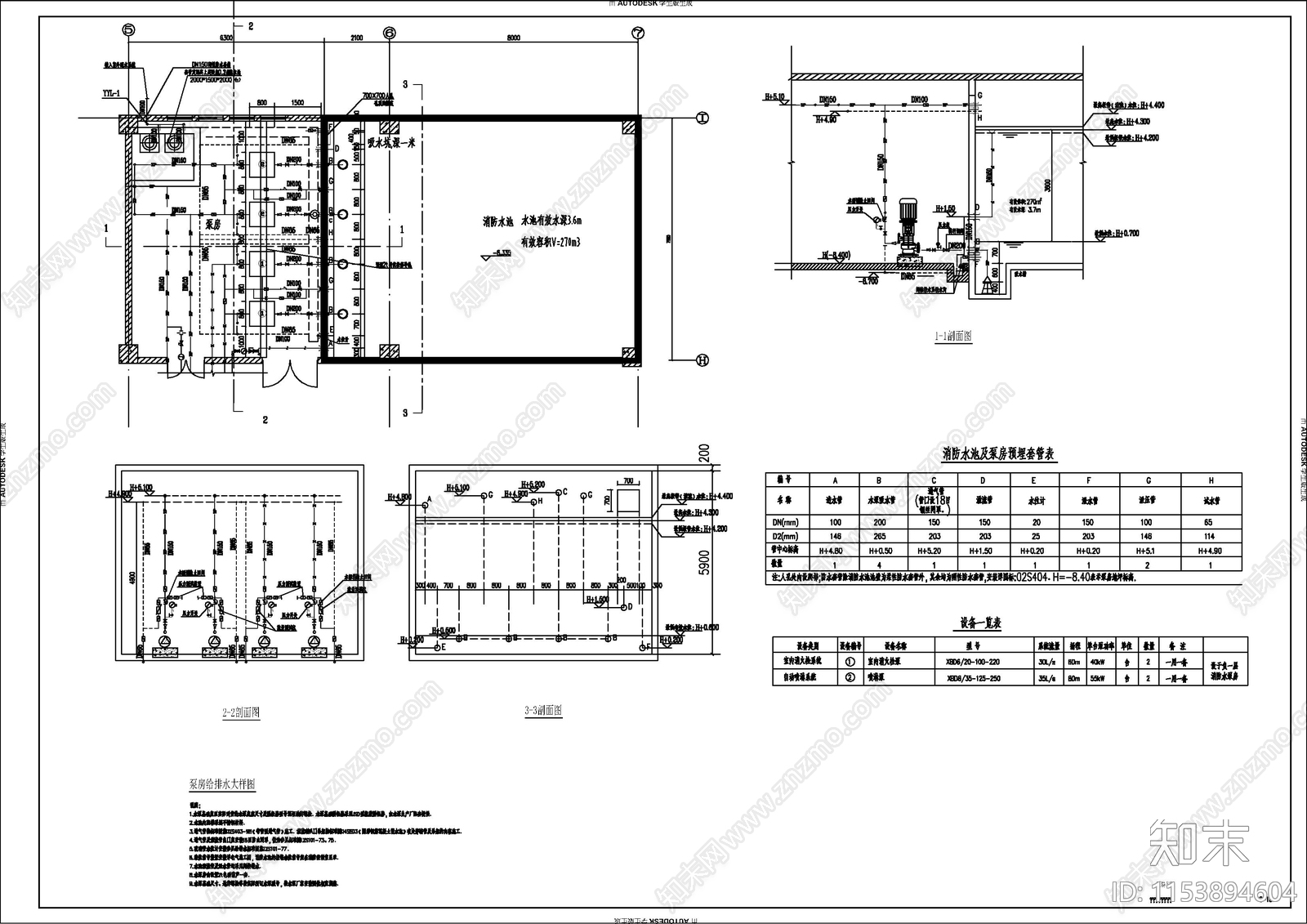 小区生活垃圾压缩转运站给排水cad施工图下载【ID:1153894604】