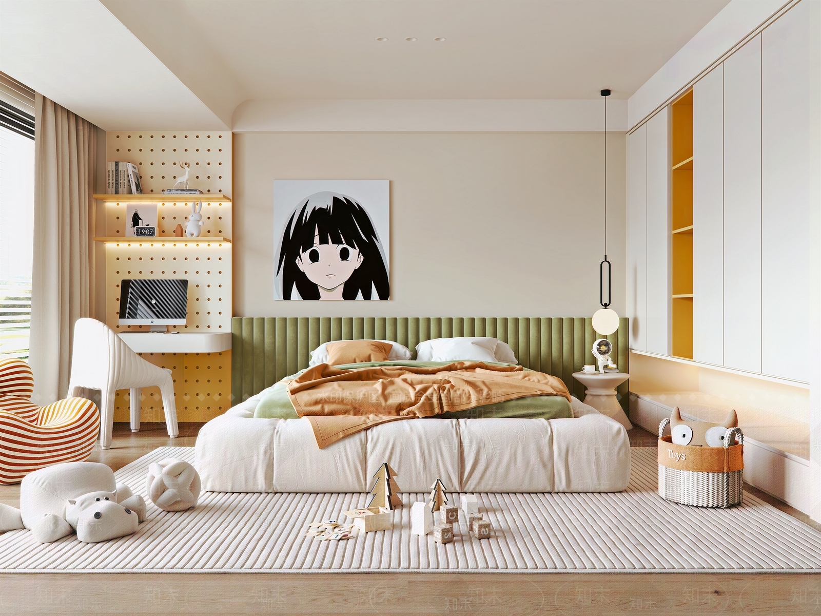 现代奶油儿童房SU模型下载【ID:1153904075】