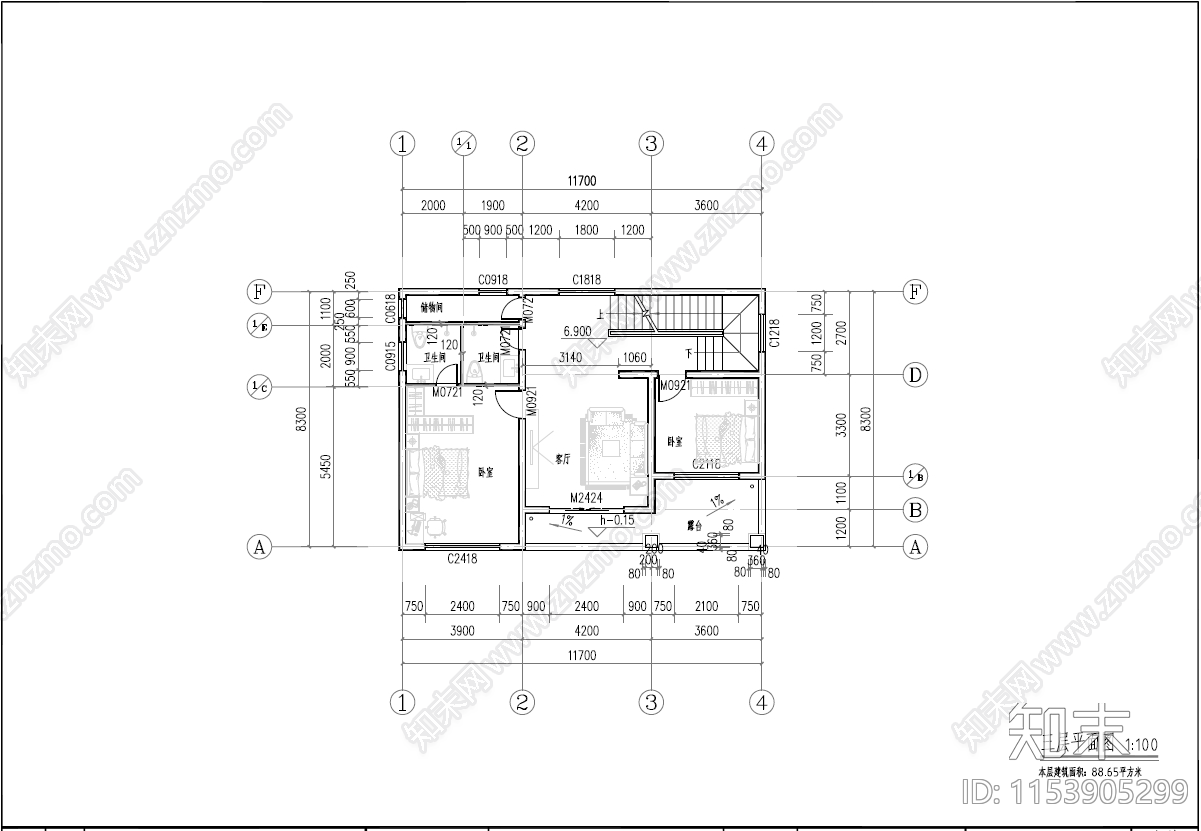 现代简欧三层自建房建筑cad施工图下载【ID:1153905299】