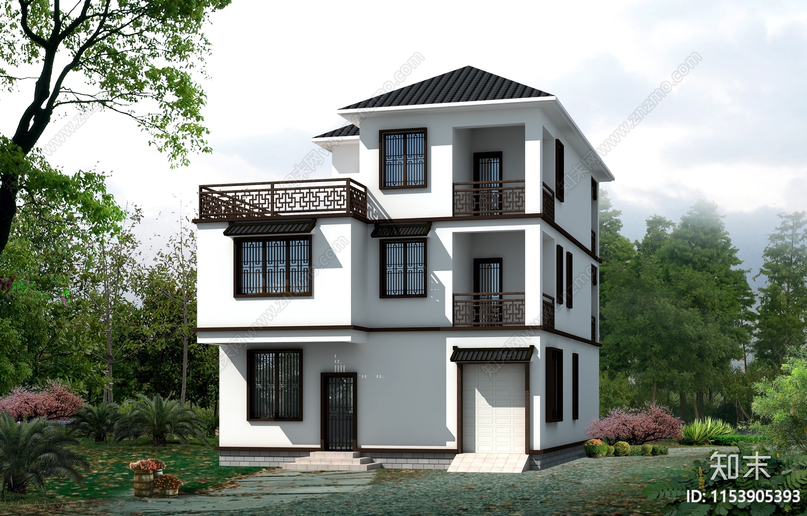 中式别墅建筑cad施工图下载【ID:1153905393】