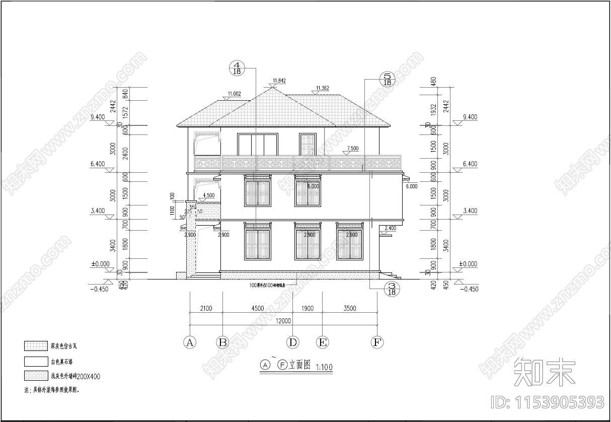 中式别墅建筑cad施工图下载【ID:1153905393】