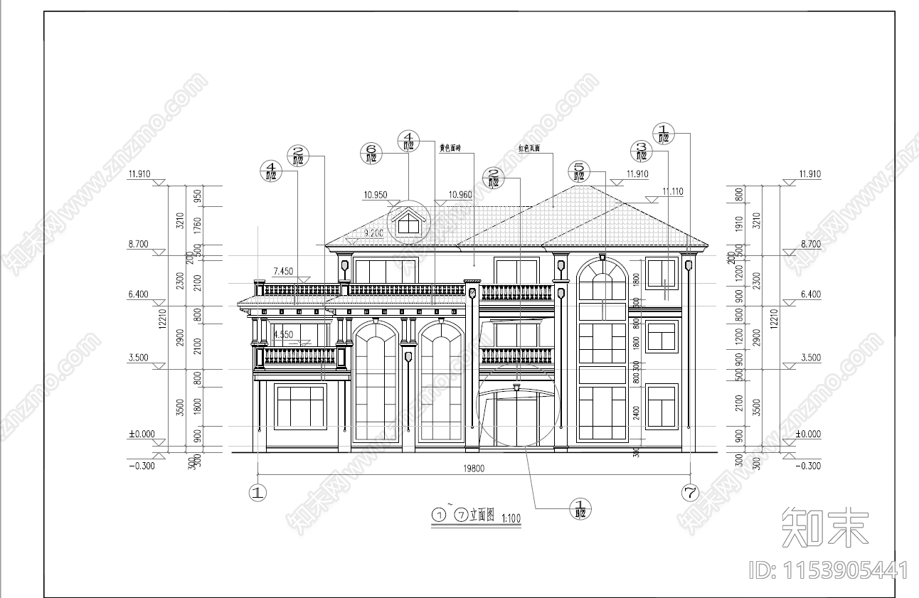 欧式别墅建筑cad施工图下载【ID:1153905441】