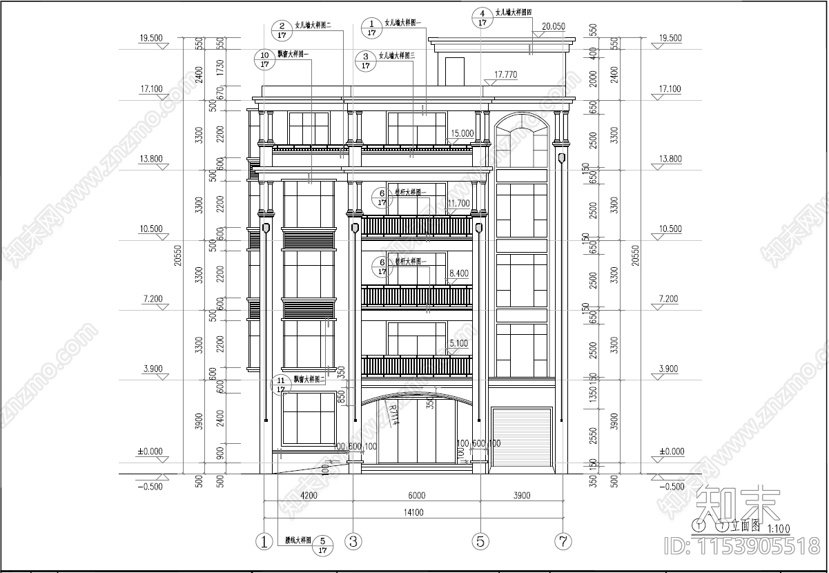 住宅区建筑cad施工图下载【ID:1153905518】