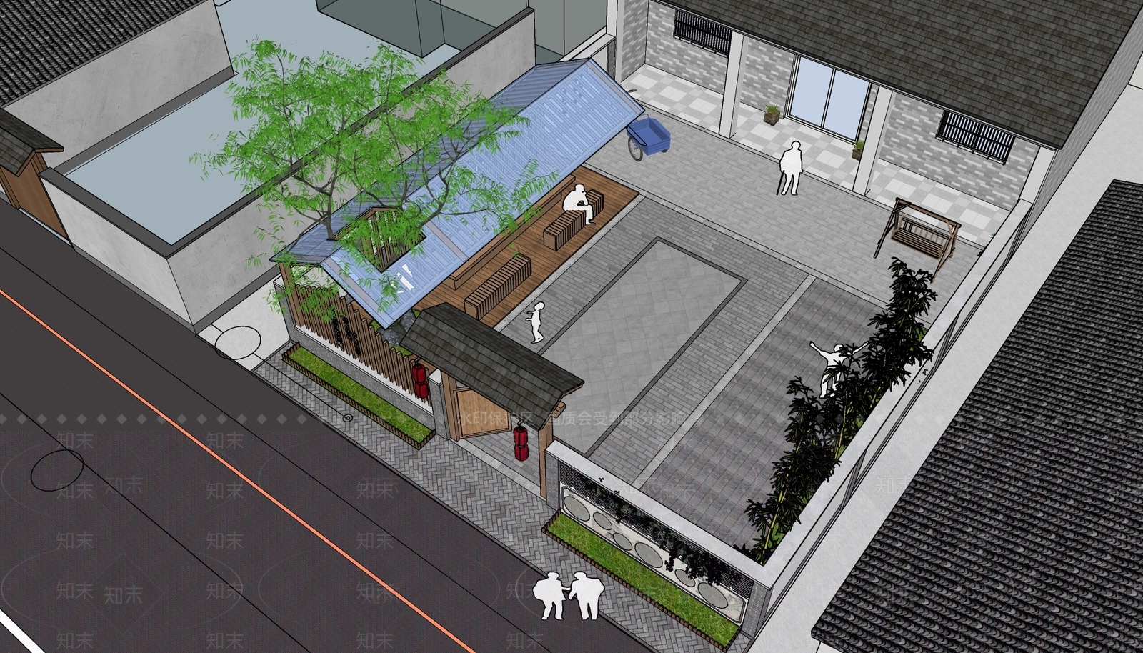 新中式乡村庭院SU模型下载【ID:1153907183】