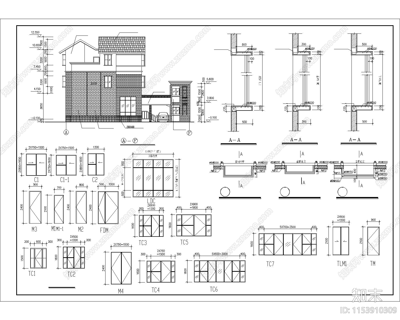 别墅建筑cad施工图下载【ID:1153910309】