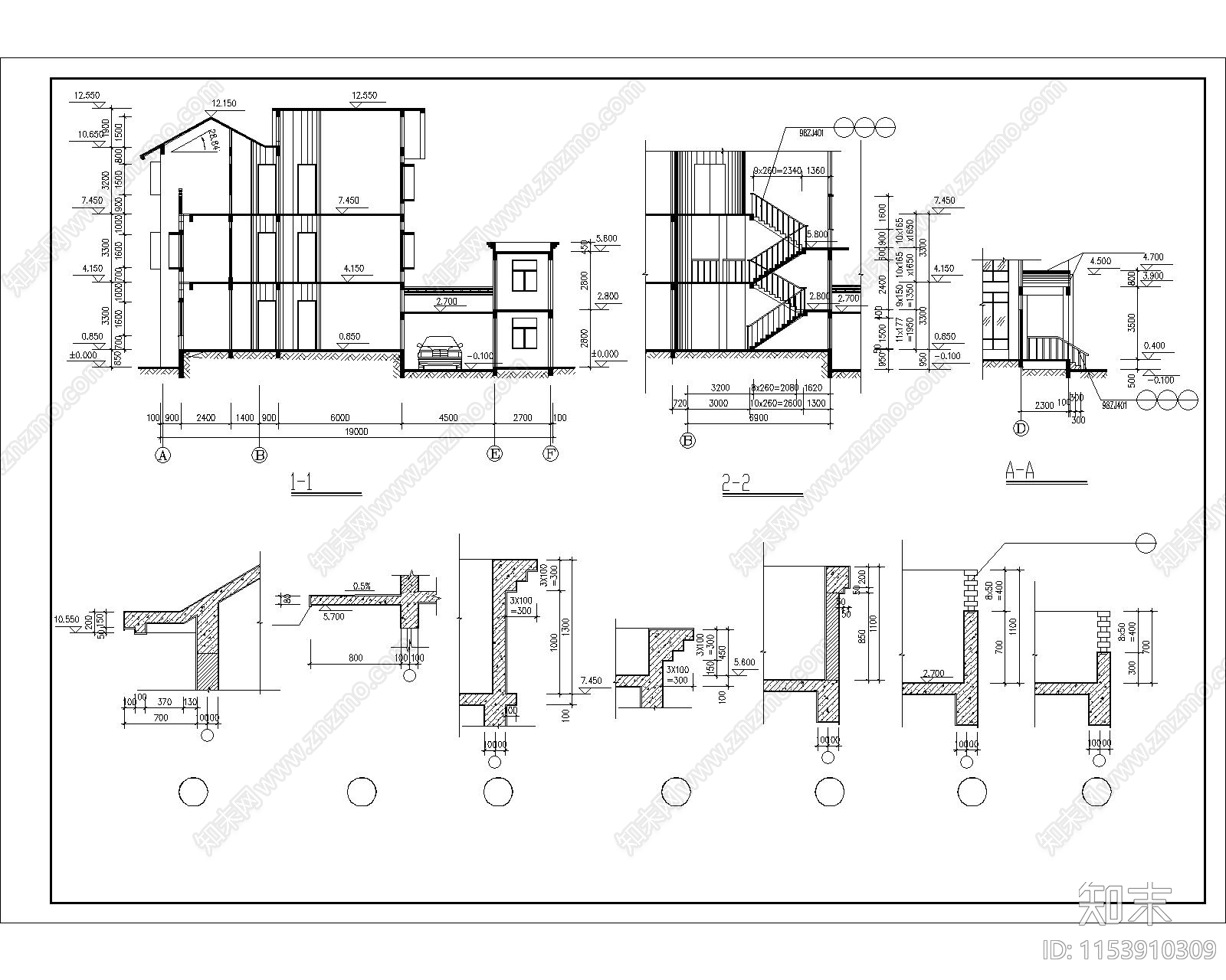 别墅建筑cad施工图下载【ID:1153910309】