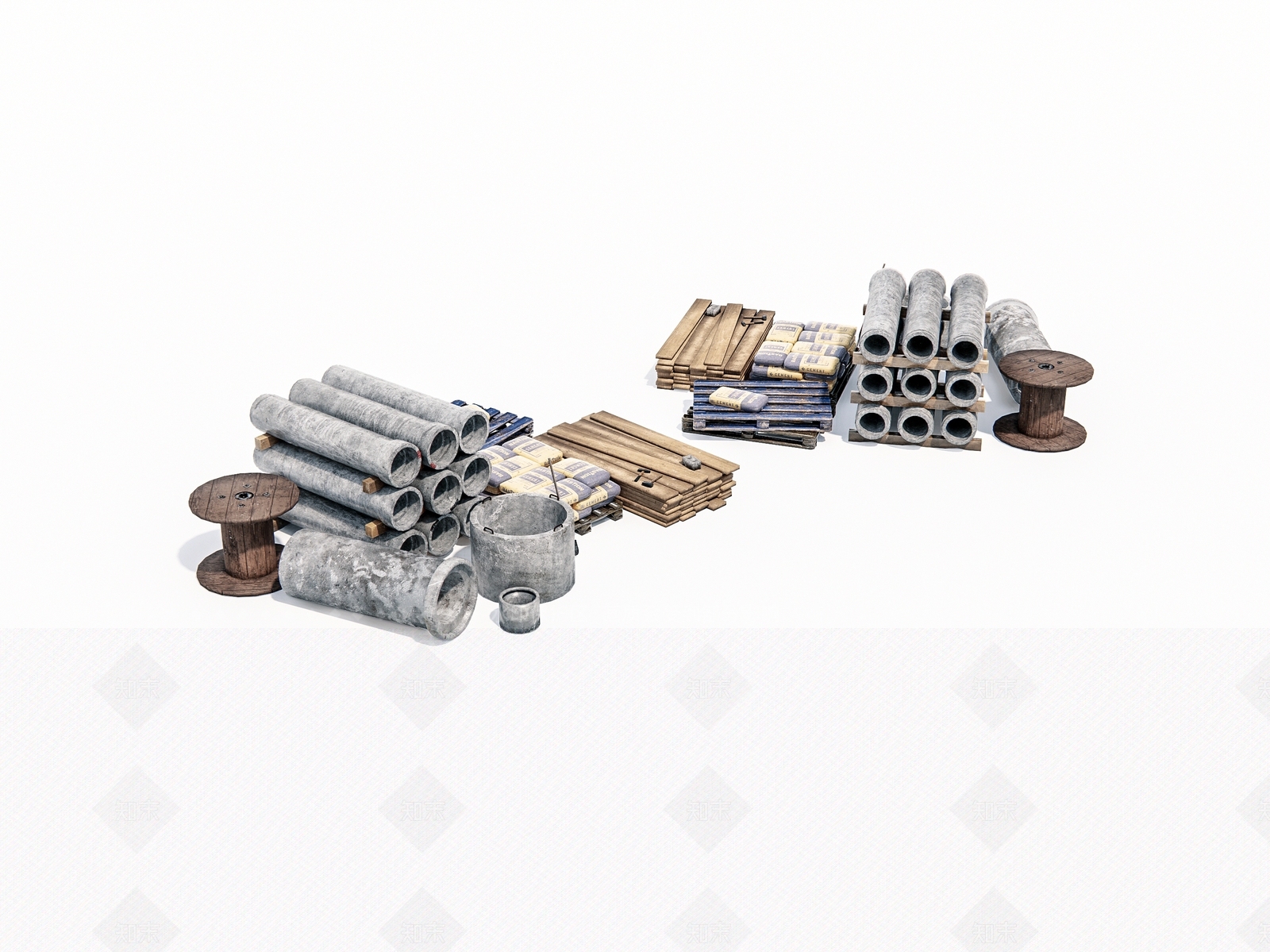 现代建筑工地材料SU模型下载【ID:1153918146】