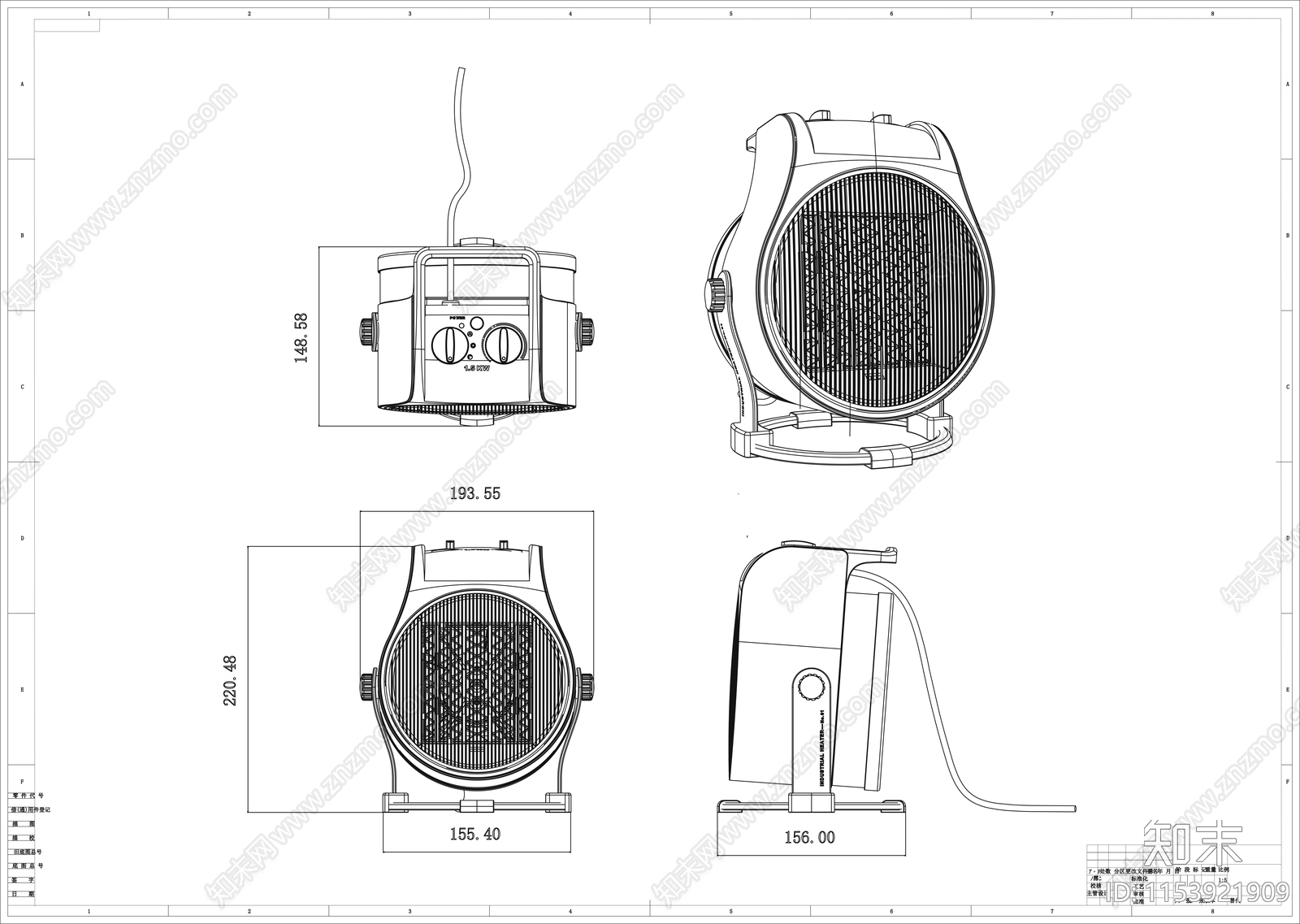 工业取暖器线稿图设计cad施工图下载【ID:1153921909】