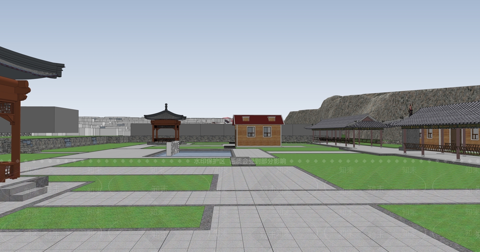 中式风格景区广场SU模型下载【ID:1153922103】