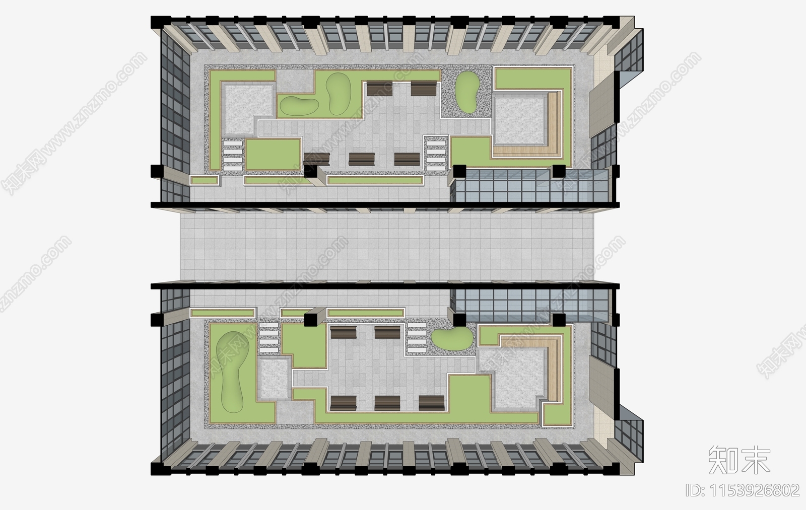 现代办公中庭庭院景观SU模型下载【ID:1153926802】