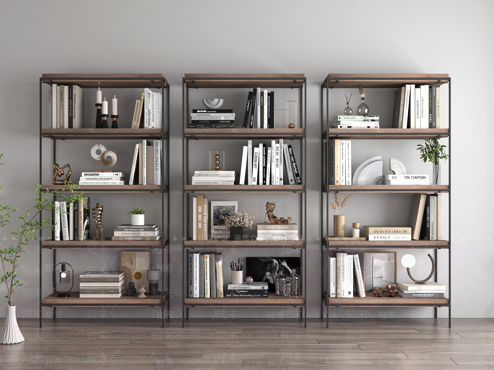 现代铁艺书架3D模型下载【ID:1153927767】