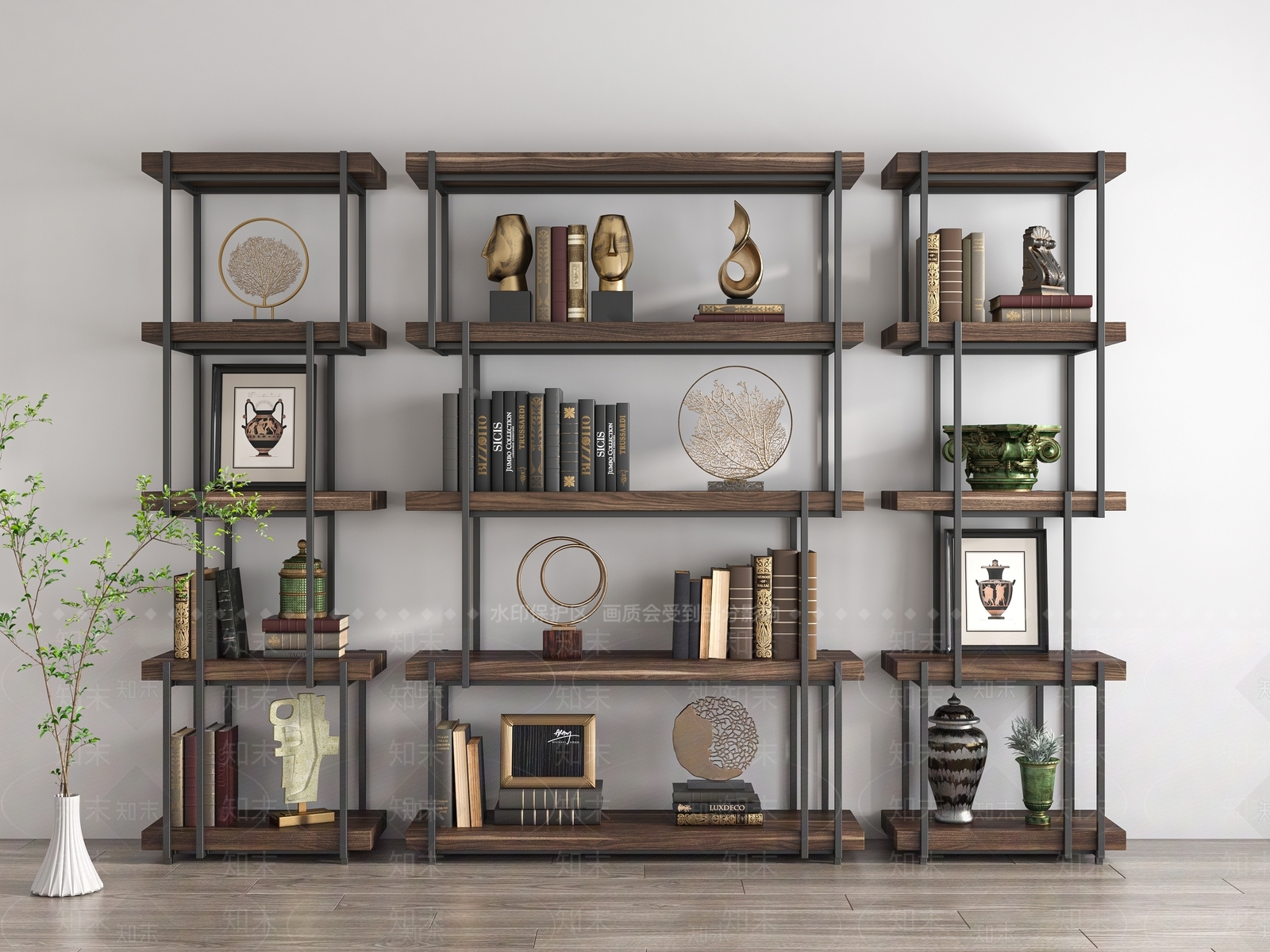 现代铁艺书架3D模型下载【ID:1153927831】