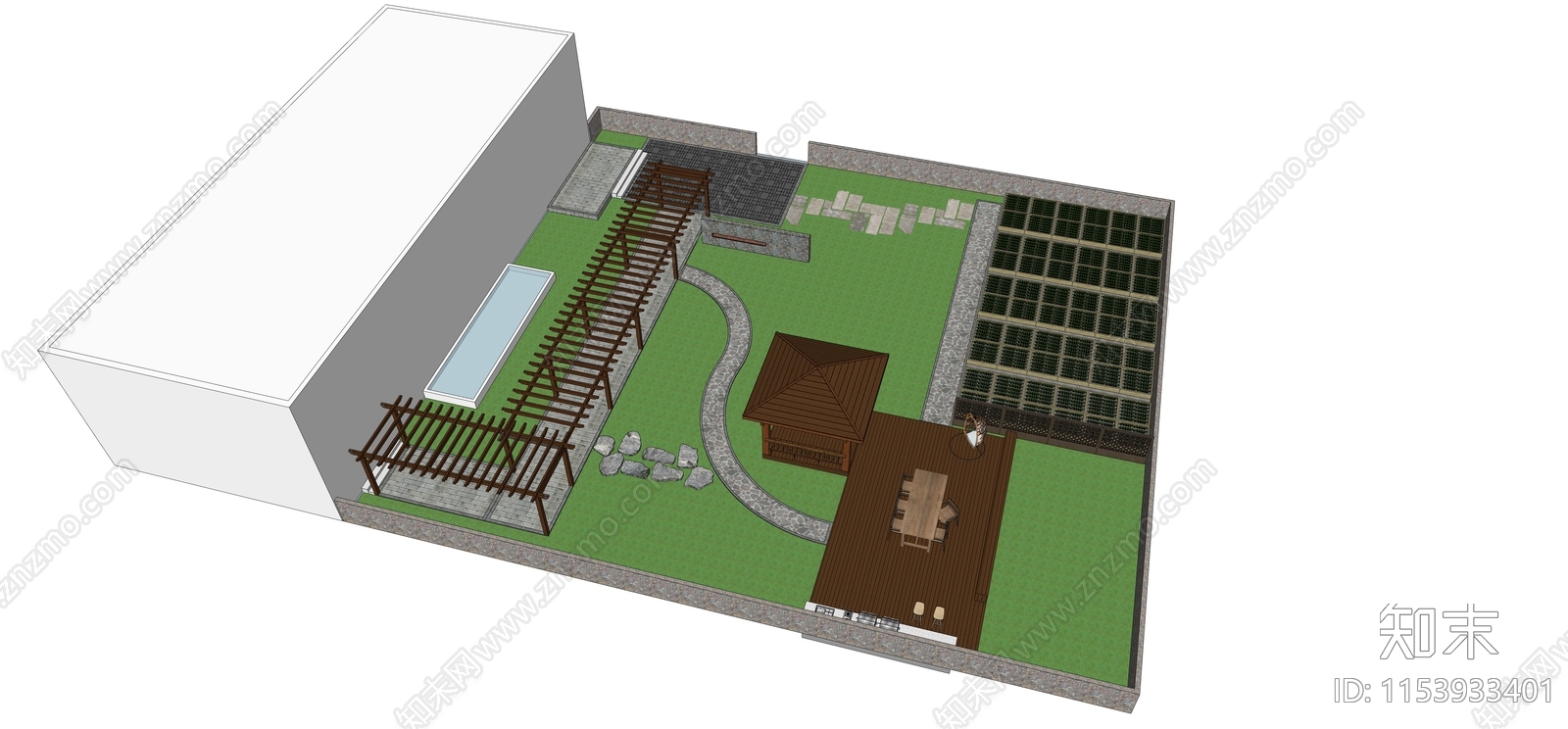 现代乡村庭院景观SU模型下载【ID:1153933401】