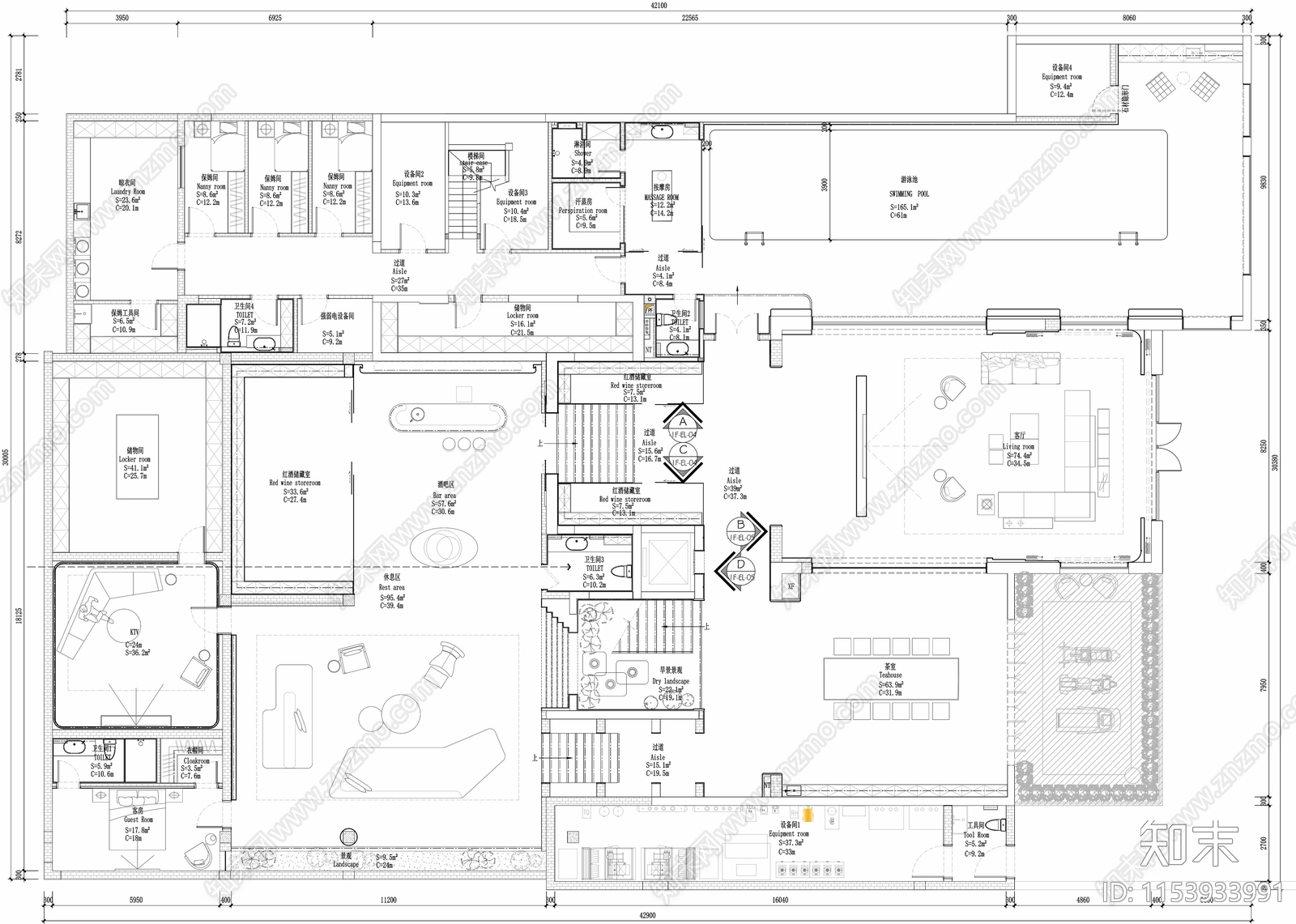 SPACE北京丽宫别墅3000m²cad施工图下载【ID:1153933991】