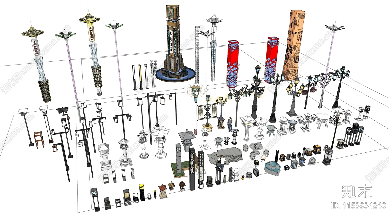 现代景观灯具组合SU模型下载【ID:1153934240】