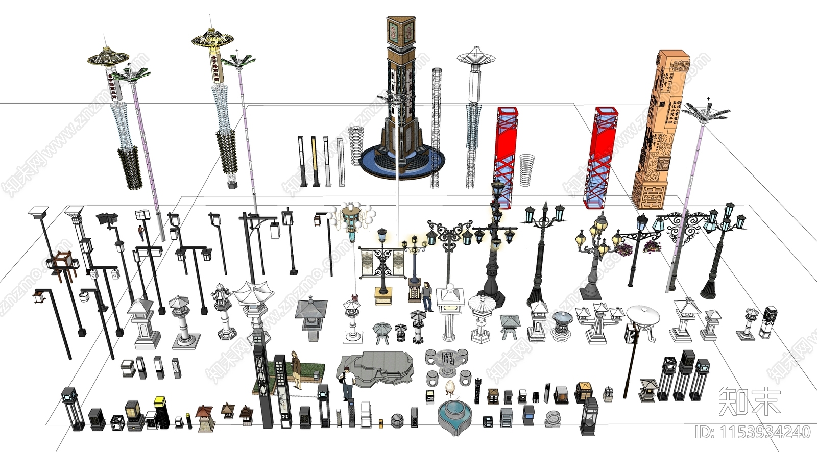 现代景观灯具组合SU模型下载【ID:1153934240】