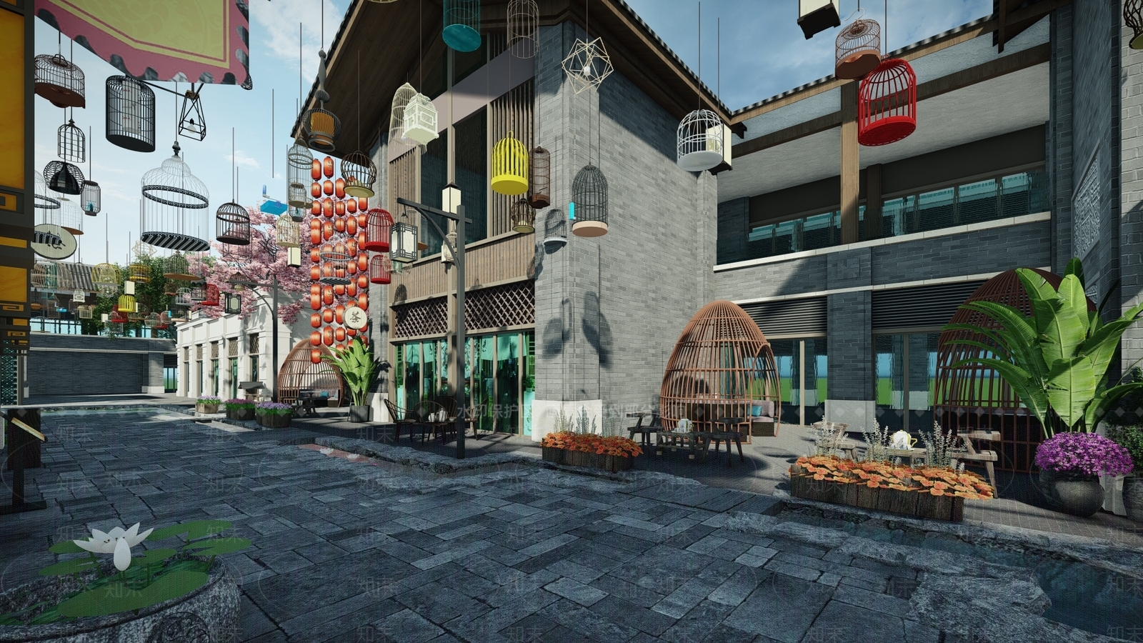 中式传统商业街SU模型下载【ID:1153935277】