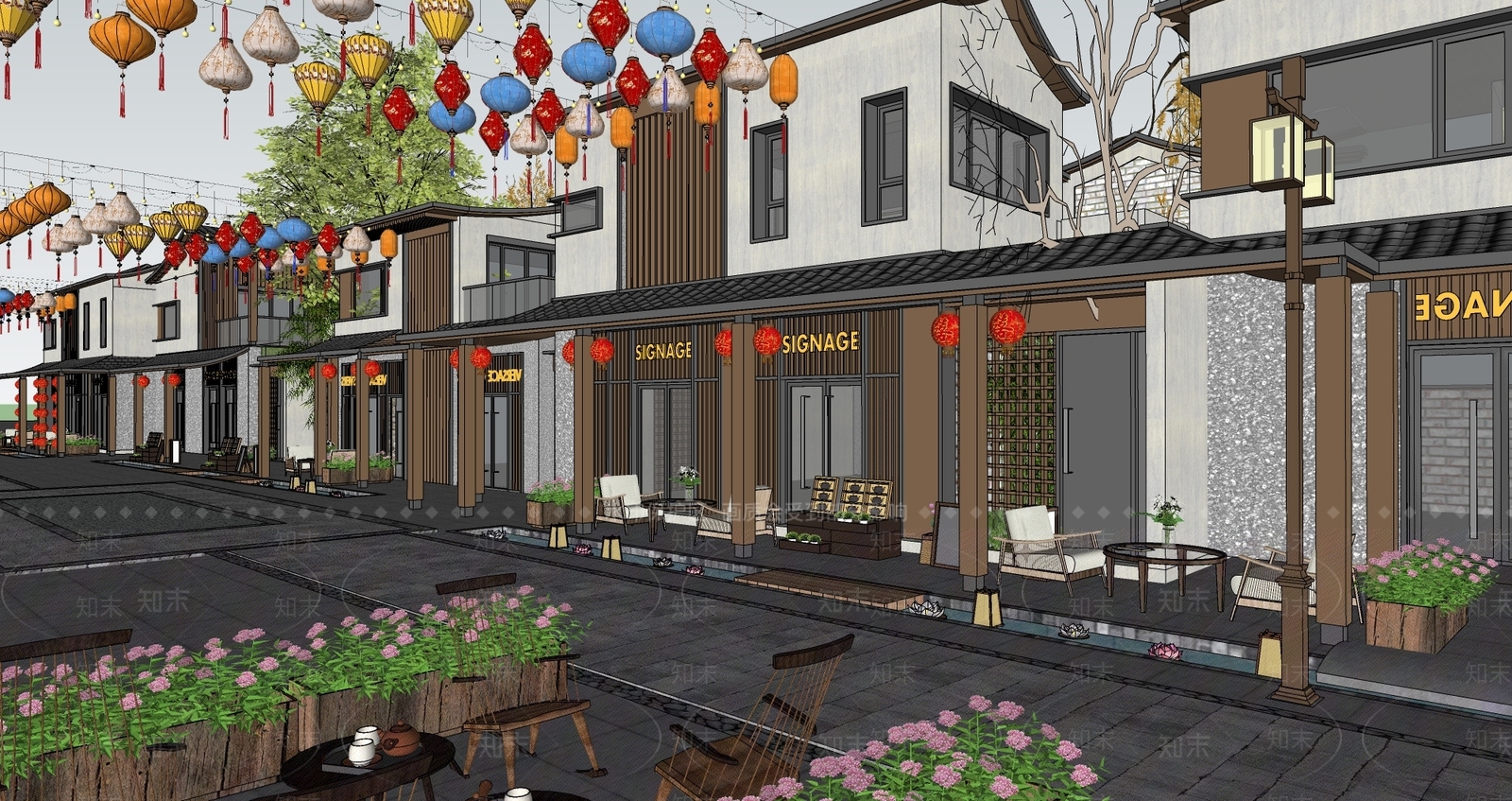 中式传统商业街SU模型下载【ID:1153935361】