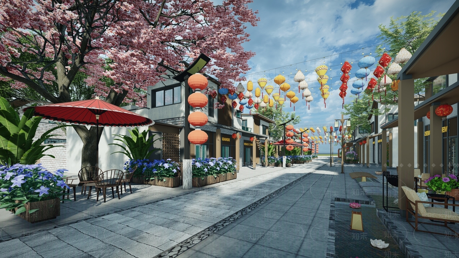 中式传统商业街SU模型下载【ID:1153935361】