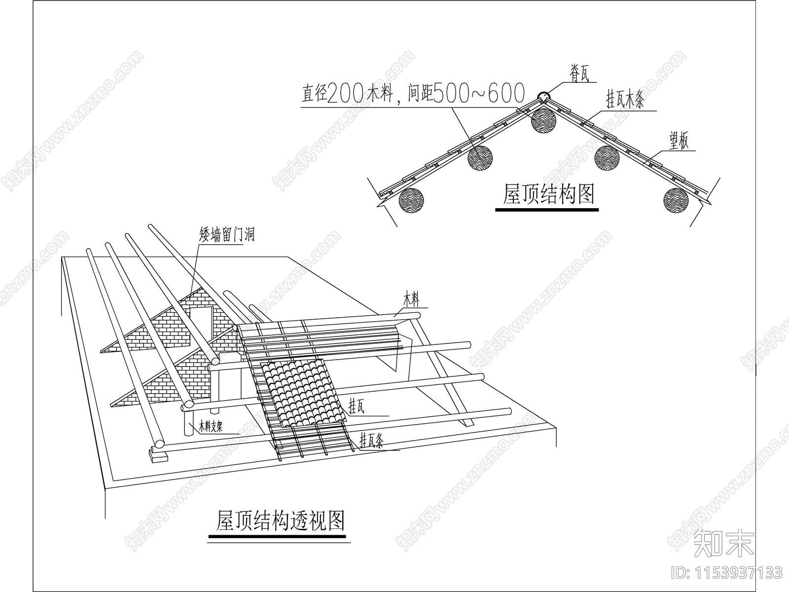 新中式一层独栋别墅建筑施工图下载【ID:1153937133】